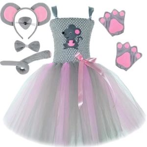 Pink Gray Mouse Costumes for Baby Girls Grey Rat Tutu Dress for Kids Toddler Halloween Outfit Children Animal Birthday Clothes2026
