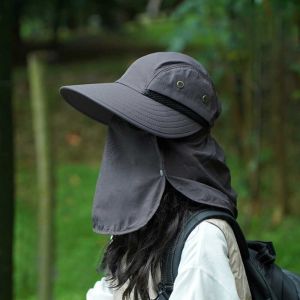 Breathable Neck Flap Sun Hat Waterproof Wide Brim Full Face Coverage Hat Detachable Foldable UV Protection Cap Camping
