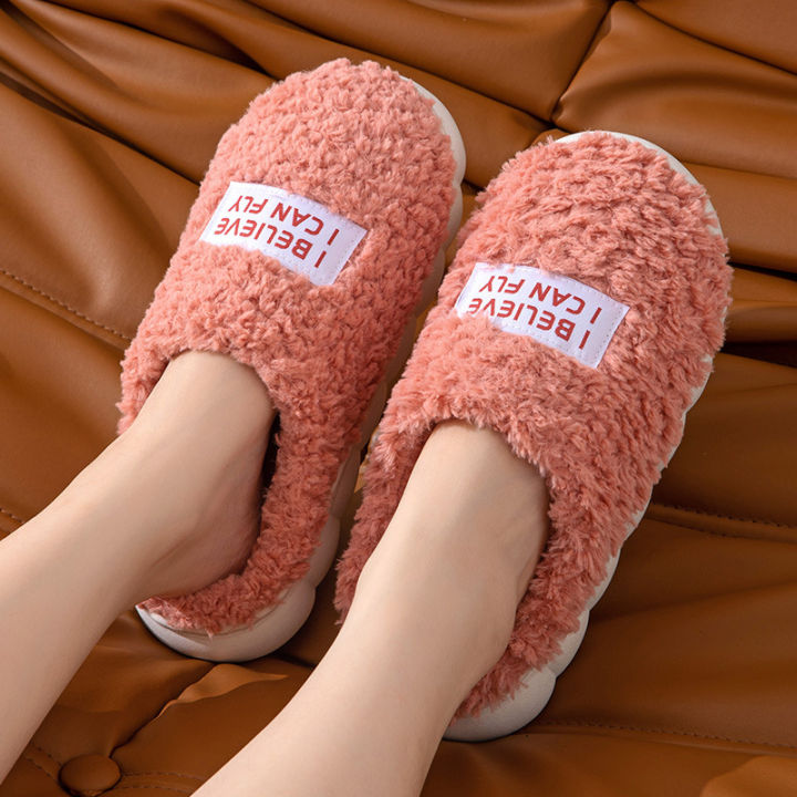 English label home warm thick-soled solid color non-slip cotton slippers  for men and women couples Lazada PH