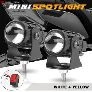 2pcs. Mini Motorcycle Driving Lights White+Yellow Pair with Handlebar Switch Motor Spotlight