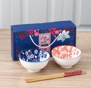 Souvenir Kado Bingkisan Hampers 1set 2mangkuk + 2pasang sumpit GARANSI PECAH