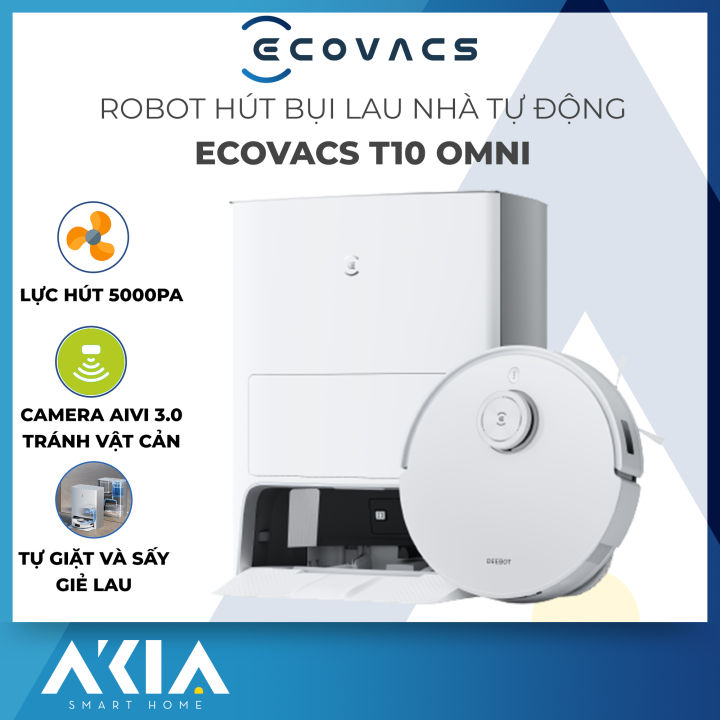 Robot hút bụi lau nhà Ecovacs Deebot T10 Omni - Quốc tế, Lực hút 5000Pa, Camera tránh vật cản tốt, Tự giặt sấy giẻ lau, Tự hút rác