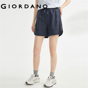 Giordano Women Embroidery exposed seam elastic waist shorts Free Shipping 18403701
