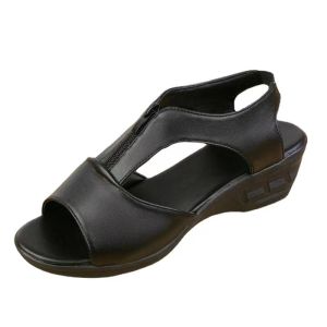 Falimottype)Size 36-41 Womens Fashion Middle Heel Sandal Breathable Slope Heel Wedges Peep Toe School Student Roman Shoes