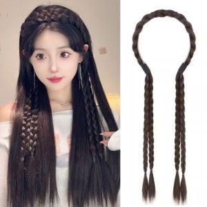 CHICNOOK สไตล์เกาหลีแบบ วิกผมพันหัว ความกว้างกว้าง มวยถักเปีย วิกผมถักเกลียว แฟชั่นแฟชั่นแฟชั่น งานทำมือ วิกผมหางม้า สำหรับผู้หญิง