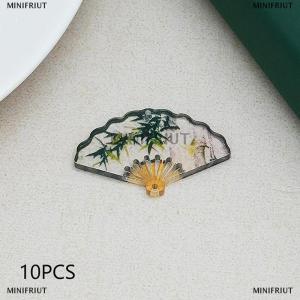 [COD] MINIFRIUT 10PCS Chinese Style Vintage Bamboo Printed Fan Charms For Earrings Keychain DIY Pendant Jewelry Making Material Accessories