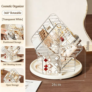 Multi-Layer Rotating Cosmetic Storage Rack Transparent Vanity Organizer with Jewelry Hooks