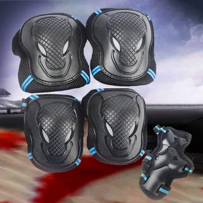 Fitlab 6Pcs/Set High Quality Adult Kids Protective Gear Kit Elbow Pads Thick Breathable Sponge Cushion Wrist Guard Skateboard Ice Roller Skating Cycling Riding Knee Protector- 7252