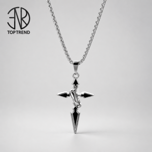 TOP TREND PH Bold Cross Pendant – (6cm) Men’s Stainless silver / black plated steel KPOP Necklace