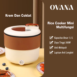 Rice Cooker Mini 1.5 Liter Krem ​​Dan Coklat Penanak Nasi Serbaguna Panci Listrik Elektrik Anti Lengket