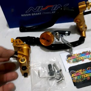 HANDLE MASTER REM NSSN GOLD -BLACK NEW 1SET KIRI KANAN + 1TABUNG & KABEL KOPLING UNIVERSAL PNP VIXION/ RX KING/ VARIO/ BEAT/ MIO/ XEON/ GENIO/ X-RIDE/ AEROX/ MX KING/ NINJA R RR 150/ SATRIA FU/ SONIC/ TIGER/ F1ZR/ KLX/ GSX/ CRF DLL