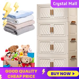 COD Free Shipping [Return and exchange within 7 days] 4 Tier Storage Drawer with Doors & Wheels Stackable Closet Organizers Folding Storage Cabinet Shelf for Home Office Dorm