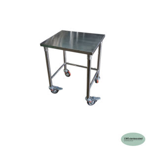 CMS โต๊ะสแตนเลส มีล้อพร้อมเบรก2ล้อ ความหนา1มม. ขนาด50*60ซม.ความสูงรวมล้อ75ซม.คานล่างอยู่ด้านข้าง.