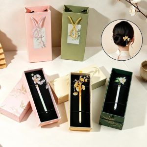MYTHIS Chinese Style 2-in-1 Hair Stick Pen Floral Tasse 2-in-1 Chinese Style Hair Pin Pen Elegant 5mm Black Ink Hanfu Accessory Pen Hanfu Accessory Gift