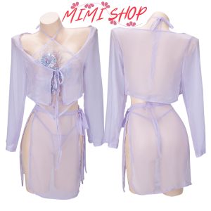 MIMI SHOP ชุดสตรี ชุดนอนเซ็กซี่ ชุดคอสเพลย์โบราณ 🎀 สไตล์สาวจีนเซ็กซี่ พร้อมเสื้อคลุม M-122