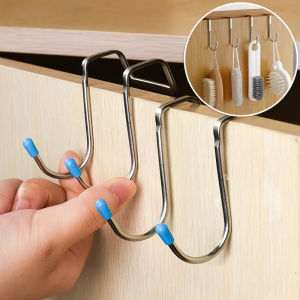 Stainless Steel Double S-Shape Hook - Cabinet Door Back Hanging Hook - Nail-Free Wall Back Hooks - Kitchen Bathroom Hats Towels Key Storage Hanger