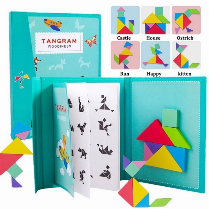 Travel Magnetic Jigsaw Puzzle Tangram Montessori IQ Teaser Wooden ...