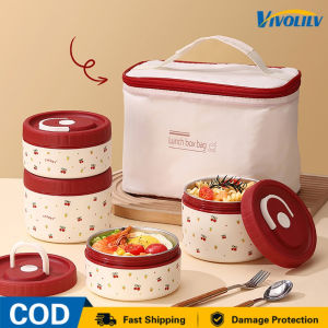 VIVOLILV 【Delivery from Manila】600ml 304 Stainless Steel Multi-layer Insulated Lunch Box Water Injection Sealed Cherry Rice Soup Pot for Students Office Workers