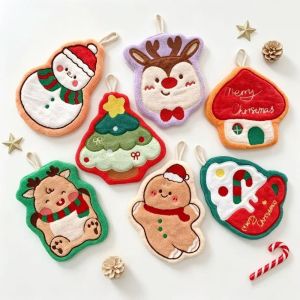 NALANILI Water Absorption Christmas Hand Towels Coral Fleece Quick-drying Christmas Tree Handkerchiefs Cleaning Santa Claus Hand Towel Kitchen Bathroom