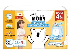 [1ลังลด80.-เก็บแรกใช้คูปองหน้าร้าน]Baby Moby ผ้าอ้อมสำเร็จรูป รุ่น MaxiGel ชนิดกางเกง ไซซ์ XXL*28+4 ชิ้น/แพ็ค (4 แพ็ค / ยกลัง)