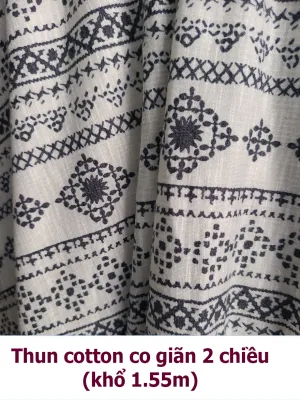 Vải thun cotton may đồ co giãn 2 chiều hoa văn đẹp 55K/m (khổ 1.55m)