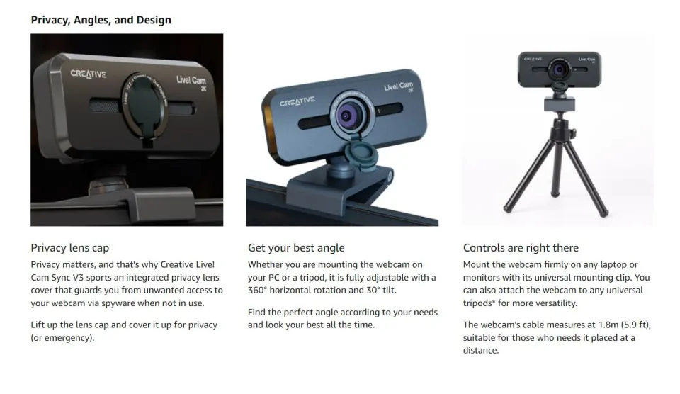 Creative Live! Cam Sync V3 2K QHD USB Webcam with 4X Digital Zoom