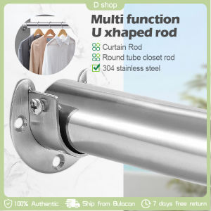 2Pc Clothes Rail Closet Rail Official Curtain Rod Round Tube Closet U Shaped Rod End Supports Closet Pole Sockets