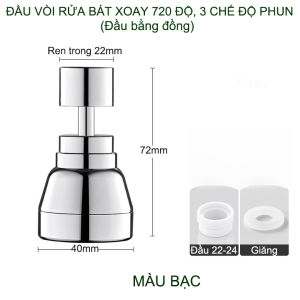 Đầu vòi xoay 720 độ 3 chế độ phun lắp cho bồn rửa bát (đầu bằng đồng)