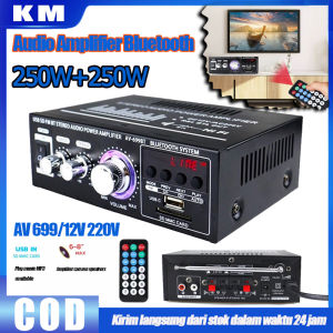 2024 Brand New Original HIFI Audio Amplifier Bluetooth AV-699 250W+250W Built-In Equalizer With Remote Control 2.0 Channel Car Audio Power Bass Music Play Home Amplifier Power Ampli Audio Ampli FM Radio Usb EU Plug With 2 Microphone Sockets