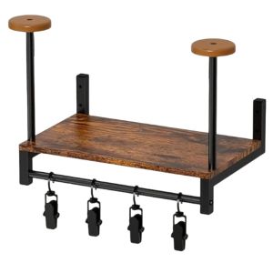 Helmet Display Rack With 4 Clips Wall Mount Helmet Hanger Wooden Storage Rack With Shelf Wall Clothes Rack Holds 2 Helmets for Most Helmets