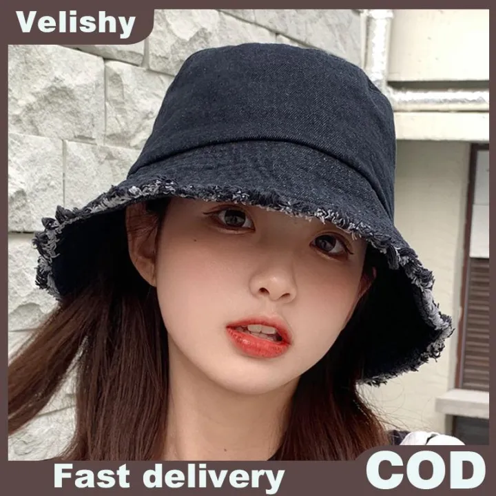 Velishy🔥🔥🔥 หมวกทรงหม้อหมวกผ้ายีนส์หมวกชาวประมงหญิงหมวกกันแดดอเนกประสงค์ ...