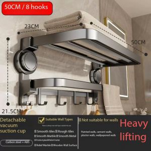 [SG Ready Stock]Suction Cup Bathroom Storage Rack No-Drill  Towel Storage Towel Rack Integrated Bathroom Set Shelf Rack