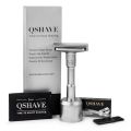 QSHAVE Pisau Cukur Keselamatan Klasik Dua Tepi Boleh Laras (1 Pisau Cukur & 5 pcs Bilah Bersalut Titanium). 