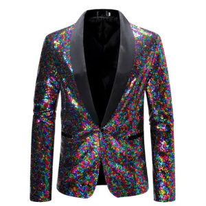 Green Sequins Black Collar Blazer Mens Wedding Party Dress Coat Blue Men Suit Jacket S M L XL XXL