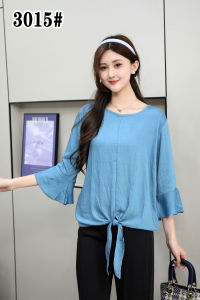 LINGS CLOSET Formal Plain Blouse Ruffle Sleeves Elegant Chic Women Round neck Fit L/XL *3015