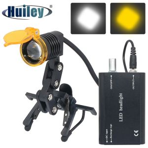 LED Headlamp Head Light with Clip for Dental Loupes Glasses Yellow Filter Rechargeable Battery with Back Clip Adjustable Brightness