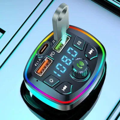 Car MP3 Player Bluetooth 5.0 FM 2/USB Bluetooth Transmitter PD 18W Type-C Handsfree Calling to Phone PD QC Interface Wireless FM Modulator USB Car Charger MP3 Car Kit Fast Charger MP3 for All Mobile Phone
