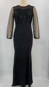 JS prom for beauty pageant Evening Dinner Gown Party banquet evening European and American womens elegant dress solid color mesh sesame stitching high-waisted long slim eve