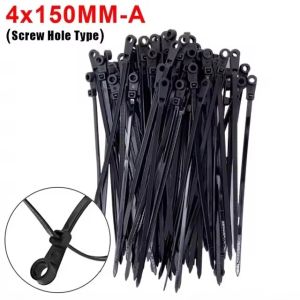 200Pcs Screw Hole Nylon Cable Ties Self-locking Cord Straps Fastening Loop Reusable Plastic Wire Home Office Organizer Tools