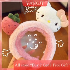 [COD] E-WOITD Sanrio Plush Ears Strawberry Hello Kitty Headbands Girl Kawaii Hairbands Women Anime Hair Accessories Kid Birthday Party Gift