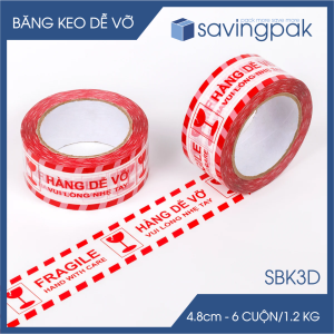 SBK3D - Băng keo hàng dễ vỡ màu đỏ trắng khổ 4.8 cm - 1 cuộn