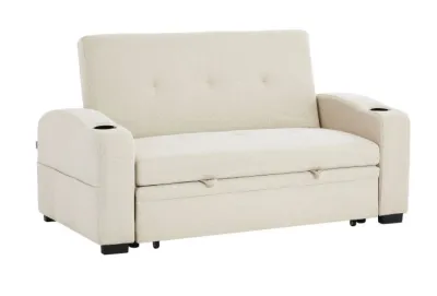 Tamara Convertible Sofa with Pull-Out Bed and Cup Holder (Brown Fabric Dark Grey Fabric Brown PU Black PU)