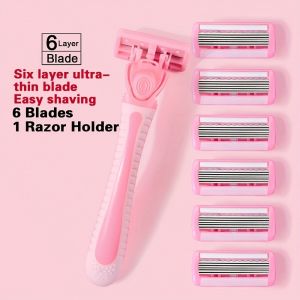 Womens Shaver For Sensitive Skin – 6 Blades Manual Tool For Bikini Hair Removal