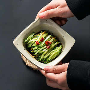 OMK Japanese Style Handmade Ceramic Square Deep Plate Dipping Dish 150ML Saucer