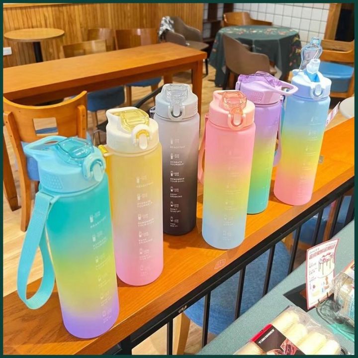 1000ML Gradient Color Frosted Water Bottle 渐变色磨砂水壶 Botol Air Warna ...