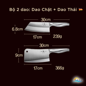 [Hàng Chính Hãng] Bộ 2 Dao Bếp Thép Đức SSGP Gồm Dao Thái và Dao Chặt Xương Siêu Bén Dòng Chuyên Nghiệp 50Cr15MoV