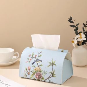 SHIRUI Chinese Style Napkin Holder Printing Dustproof Tissue Box Elegant PU Leather Tissue Dispenser for Home Office