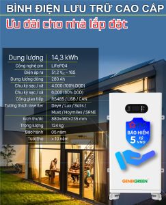 Bình điện/Pin lưu trữ điện mặt trời GenixGreen 143kWh LiFePO4 - Bảo hiểm 5 tỷ/vụ - (Có/Không WiFi)