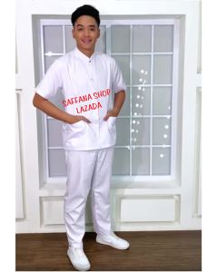 Baju Perawat Putih Pendek Wanita Seragam Perawat Scrub Dokter Medis Bidan Stenan LAKI LAKI PRIA PENDEK