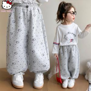 Christmas gifts Halloween Anime Girls Hello Kitty Casual Pants Kawaii Girls Sanrio Autumn New Cartoon Loose Sports Pants Children Versatile Wide Leg Pants
